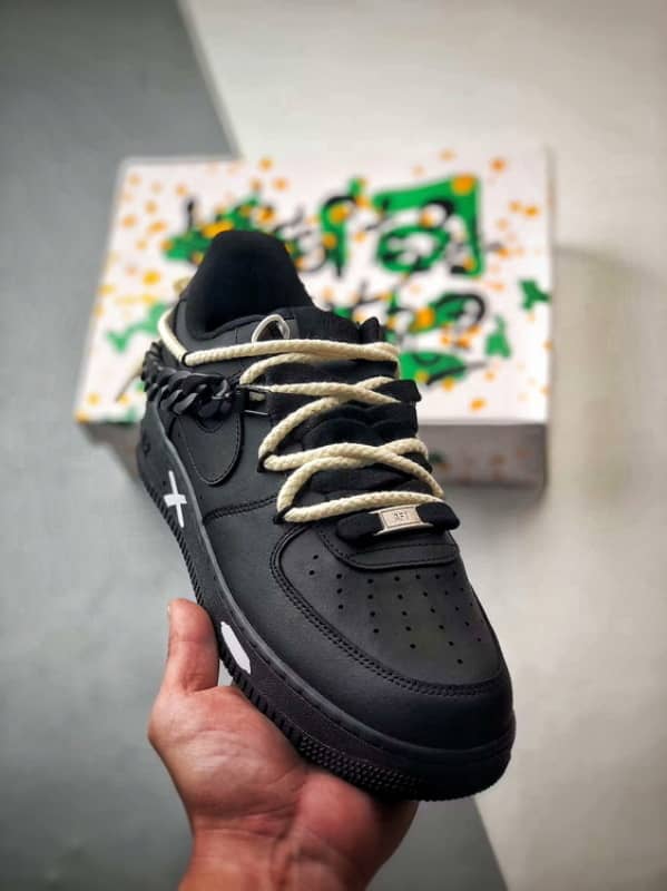 Air Force 1 '07 Low Preto Corrente Desconstruído com Tiras