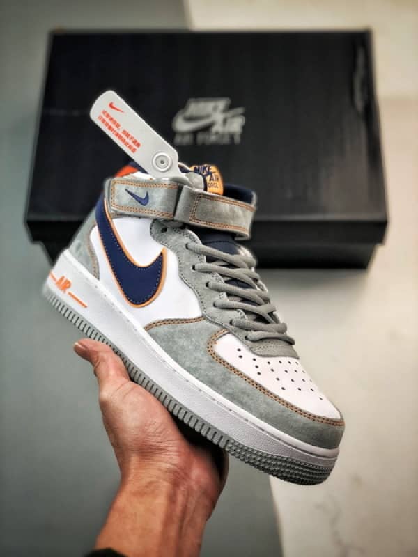 Air Force 1 07 Mid Cinzento e Azul Camurca
