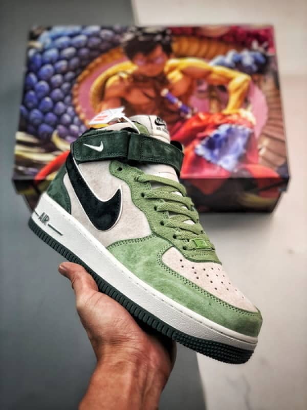 Air Force 1 07 Mid Cinzento Preto e Verde Camurca