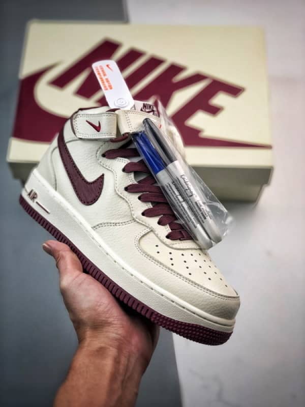 Air Force 1 07 Mid Branco e Vinho Caneta