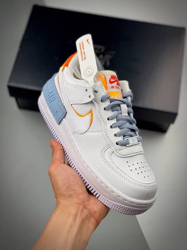 Air Force 1 ShadowBranco Laranja Azul Patchwork