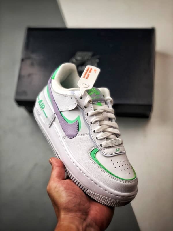 Air Force 1 Shadow Branco Verde e Roxo