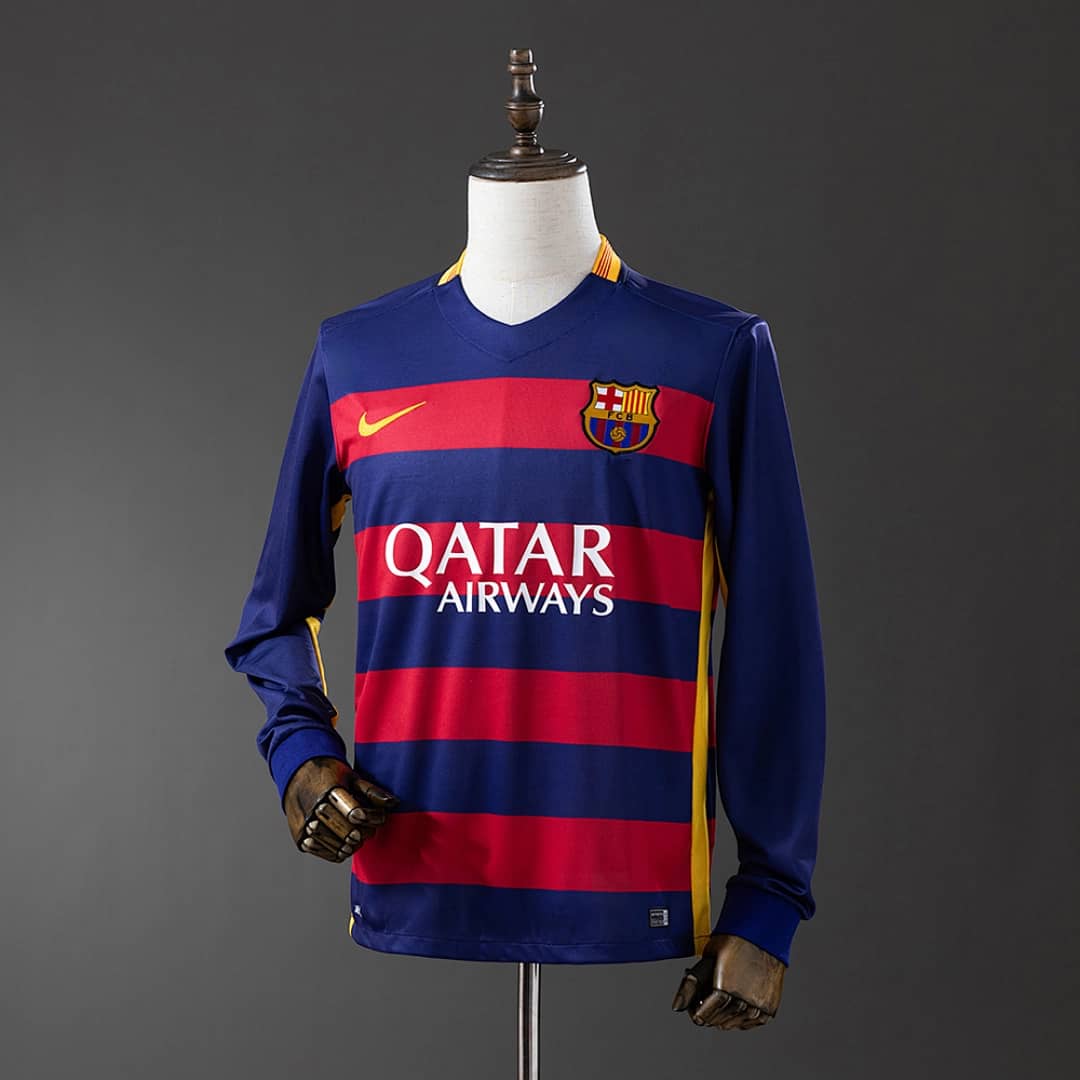 Camisola Principal do FC Barcelona 2015/2016 (Retro, Manga Longa)