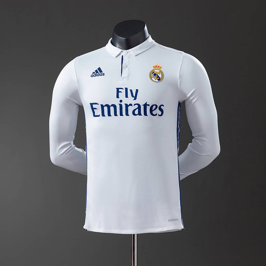 Camisola Principal do Real Madrid 2016/2017 (Retro, Versao Jogador, Manga Longa)