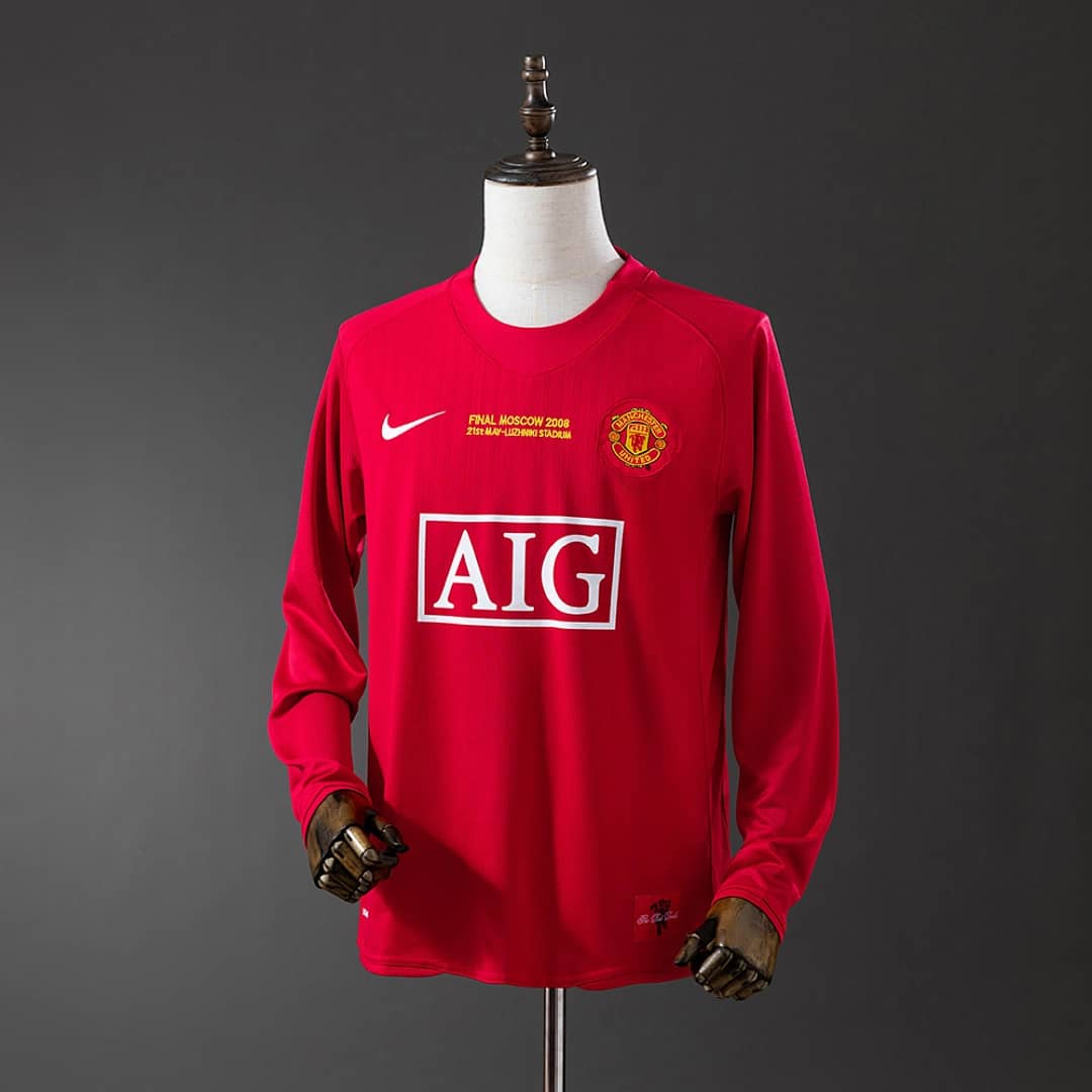 Camisola Principal do Manchester United 2007/2008 Champions League (Retro, Manga Longa)