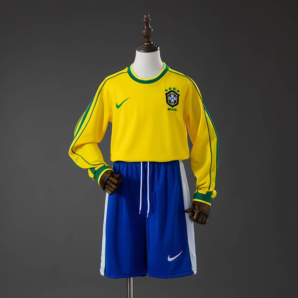 Camisola Principal Retro Brasil 1998 Manga Comprida Criança