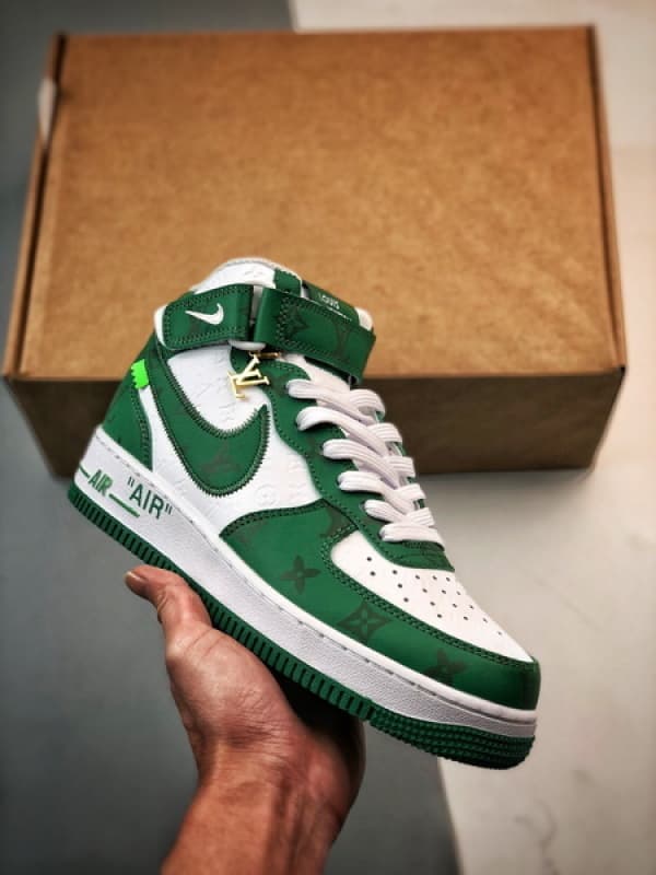Air Force 1 Mid By You LV Branco e Verde Estampado
