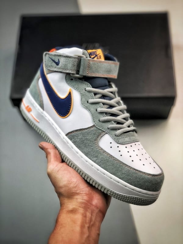 Air Force 107 Mid Cinzento e Azul Camurca - Vista 1