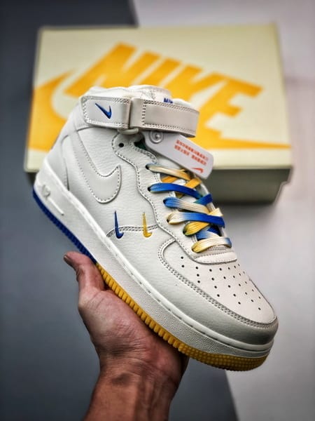 Air Force 107 Mid Azul e Amarelo Cordao Pequeno Gancho - Vista 5
