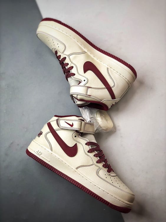 Air Force 1 07 Mid Cinco Faixas Bege Branco e Vinho - Vista 6