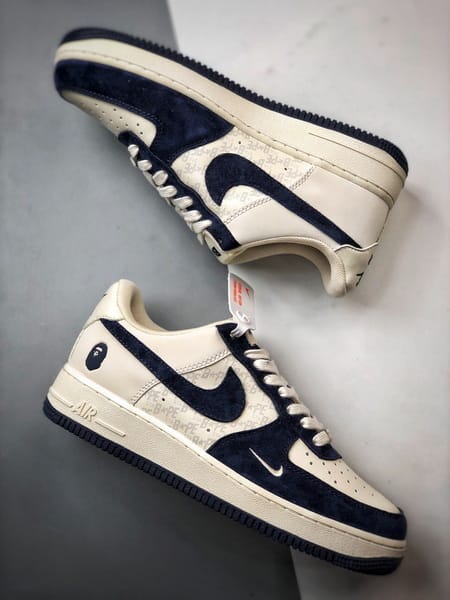 Bape x Air Force 1 Low Bege, Azul Escuro e Patchwork - Vista 6