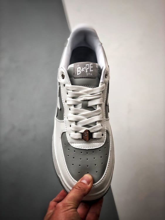 Bape x Air Force 1 Sta Low Cinza e Branco Patente - Vista 9