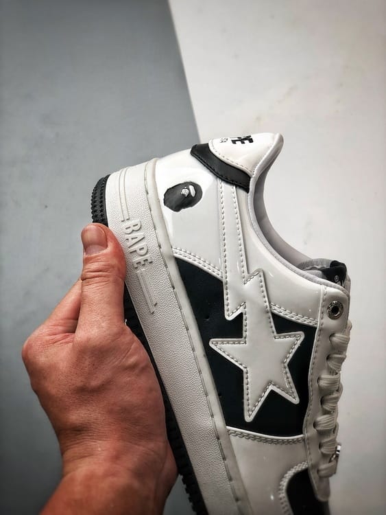 Bape x Air Force 1 Sta Low Preto e Branco Patente - Vista 2