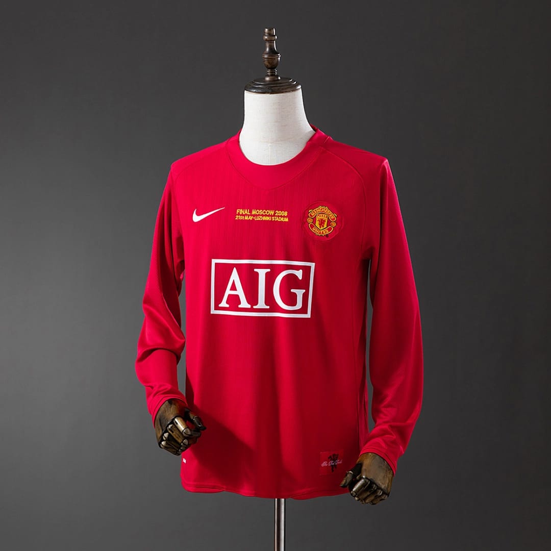 Camisola Principal do Manchester United 2007/2008 Champions League (Retro, Manga Longa) - Vista 1