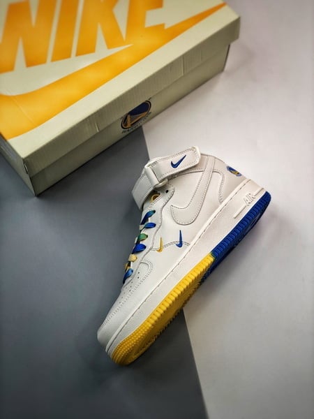 Air Force 107 Mid Azul e Amarelo Cordao Pequeno Gancho - Vista 8