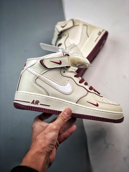 Air Force 1 07 Mid Perolado Bege Branco e Vinho - Vista 8
