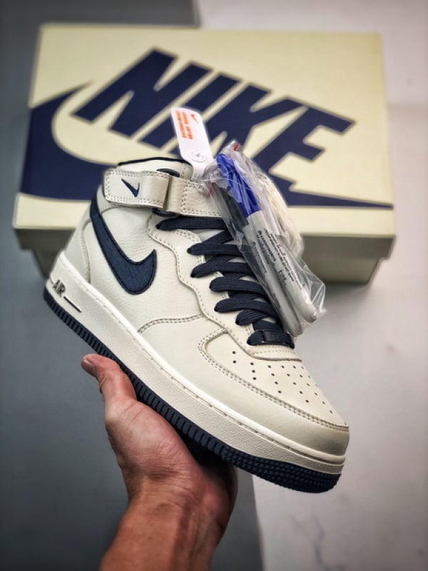 Air Force 1 07 Mid Branco e Azul Escuro Caneta - Vista 1