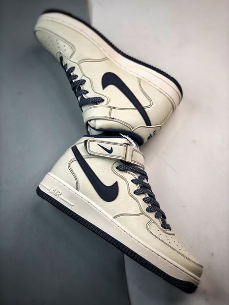 Air Force 1 07 Mid Bege e Azul Escuro3M - Vista 8