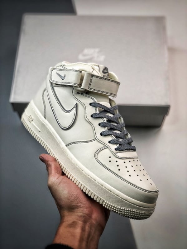 Air Force 1 07 Mid Bege Branco e Cinzento Escuro 3M Reflexo - Vista 1