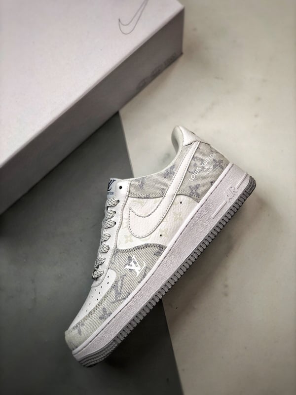 Air Force 1 Low 'By You' LV Branco, Cinza e Denim - Vista 8