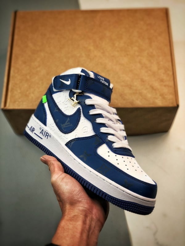 Air Force 1 Mid By You LV Branco e Azul Estampado - Vista 1