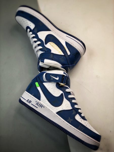 Air Force 1 Mid By You LV Branco e Azul Estampado - Vista 6