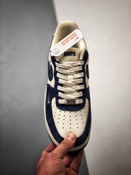 Bape x Air Force 1 Low Bege, Azul Escuro e Patchwork - Vista 9