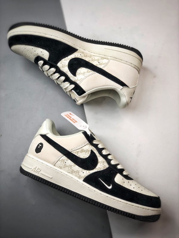 Bape x Air Force 1 Low Creme e Preto Patchwork - Vista 6