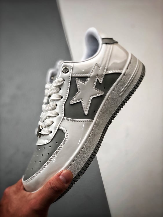 Bape x Air Force 1 Sta Low Cinza e Branco Patente - Vista 5