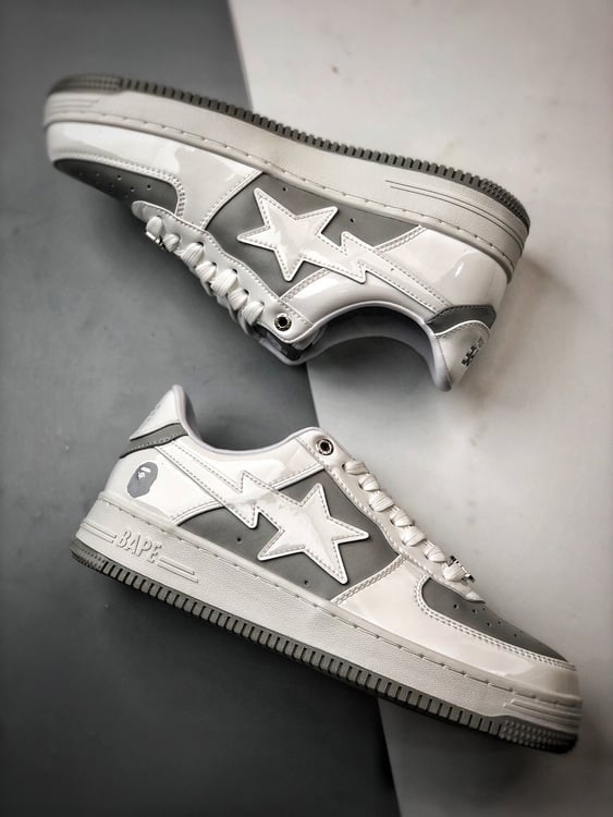 Bape x Air Force 1 Sta Low Cinza e Branco Patente - Vista 6