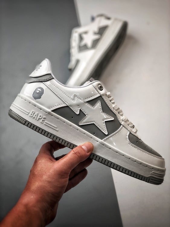 Bape x Air Force 1 Sta Low Cinza e Branco Patente - Vista 7