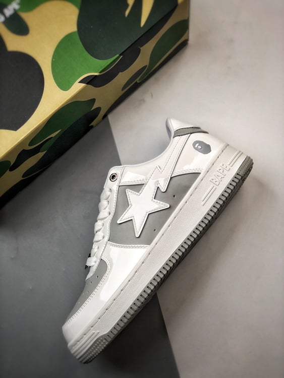 Bape x Air Force 1 Sta Low Cinza e Branco Patente - Vista 8
