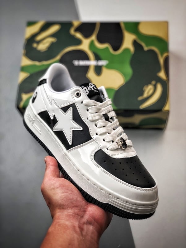 Bape x Air Force 1 Sta Low Preto e Branco Patente - Vista 1