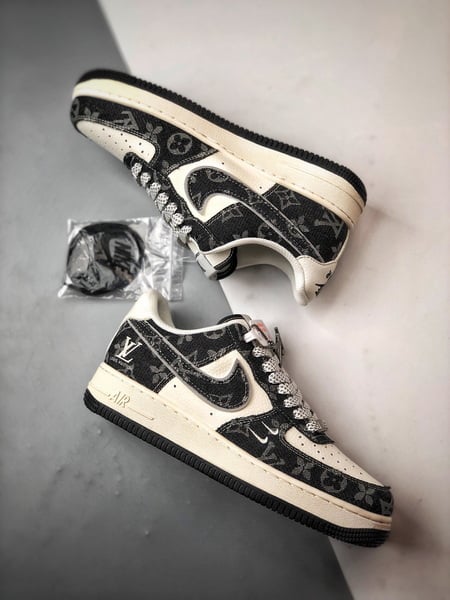 LV x Air Force 1 Low Branco e Preto Denim - Vista 6