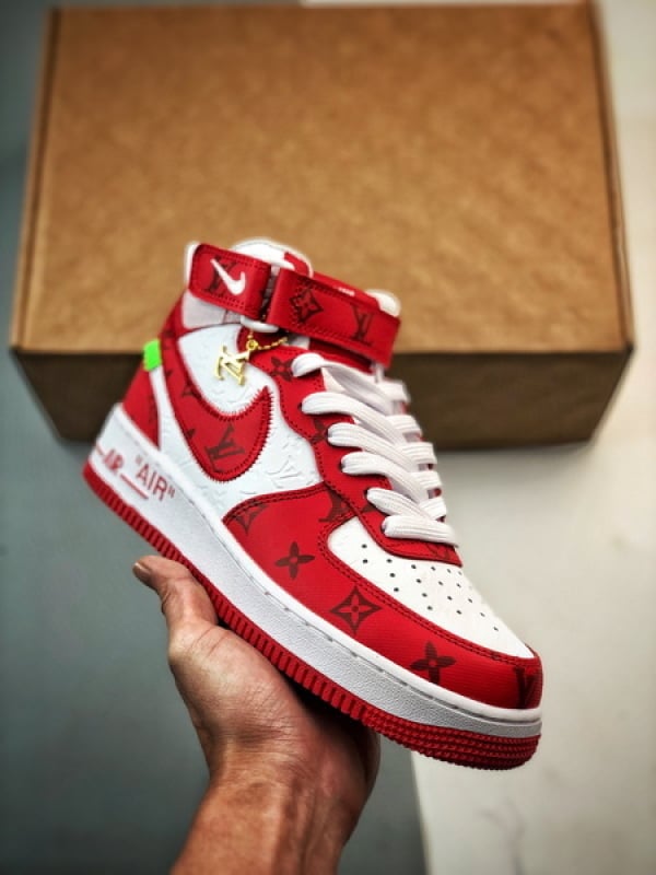 LV x NK Air Force 1 Mid Colaboracao Branco e Vermelho - Vista 1